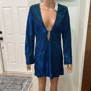 Cider blue/green mini dress NWT. Lg 100% polyester